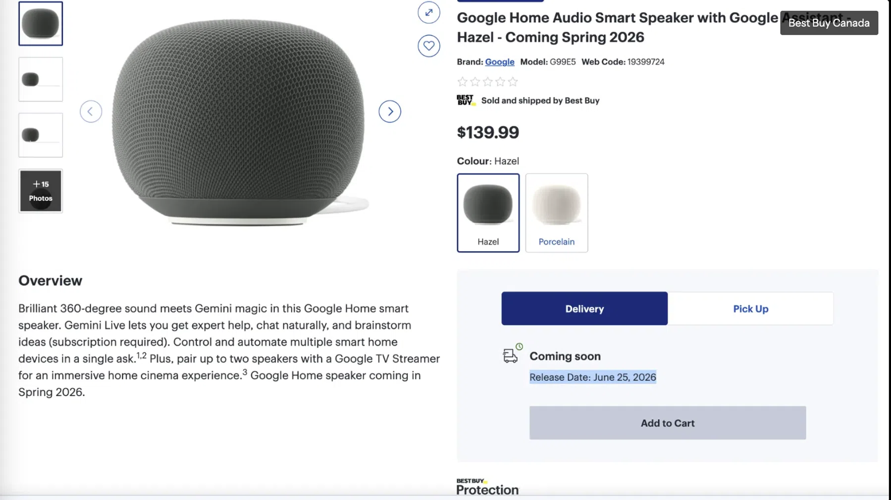 Het product op de website van Best Buy Canada